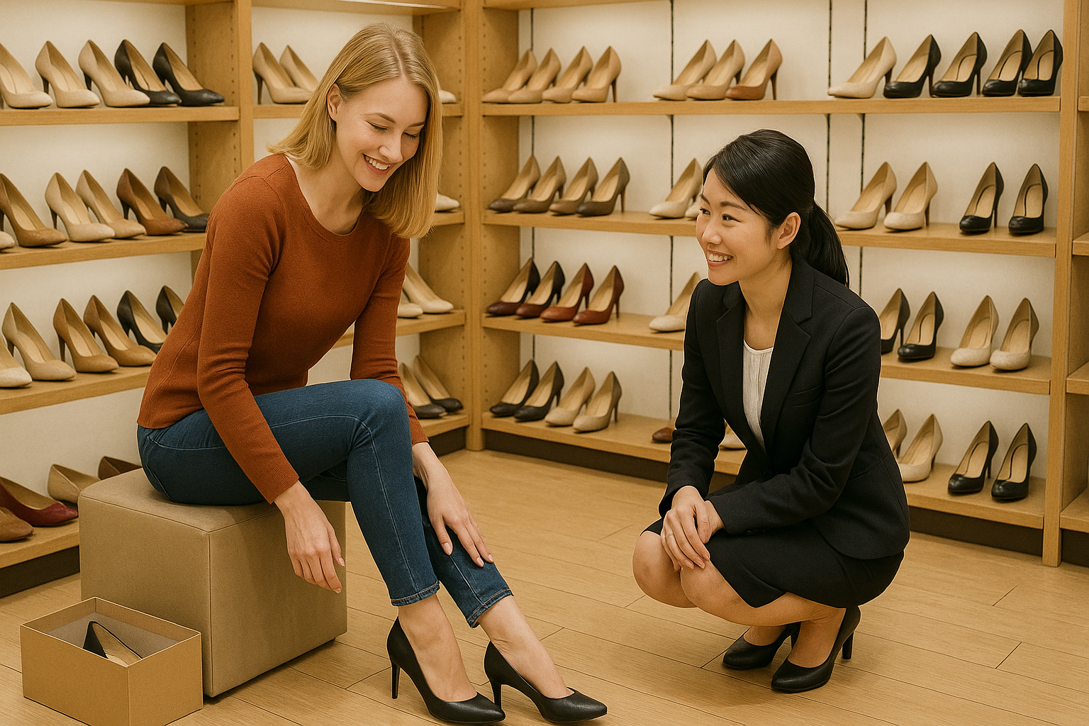 靴専門店での実践的な英会話ロールプレイ