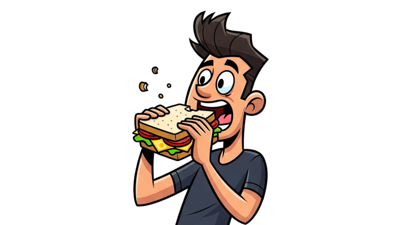 オノマトペ【ガブッ】の英語とは？Biting hardの使い方を例文で紹介