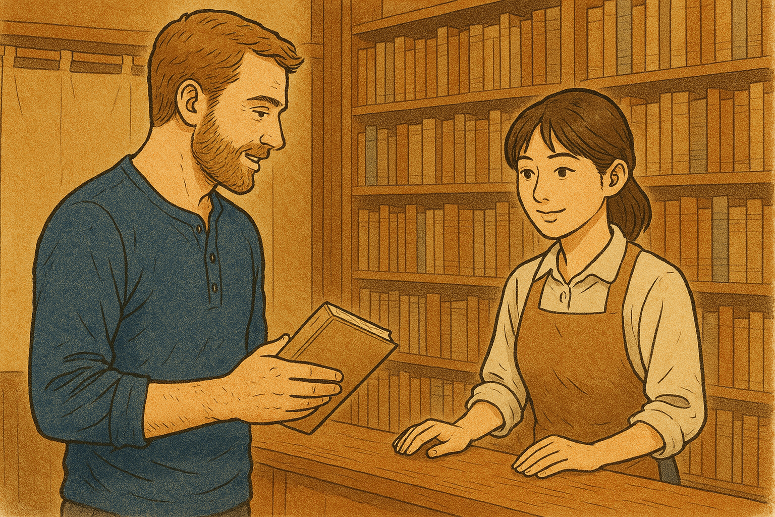 古本屋での実践的な英会話ロールプレイ