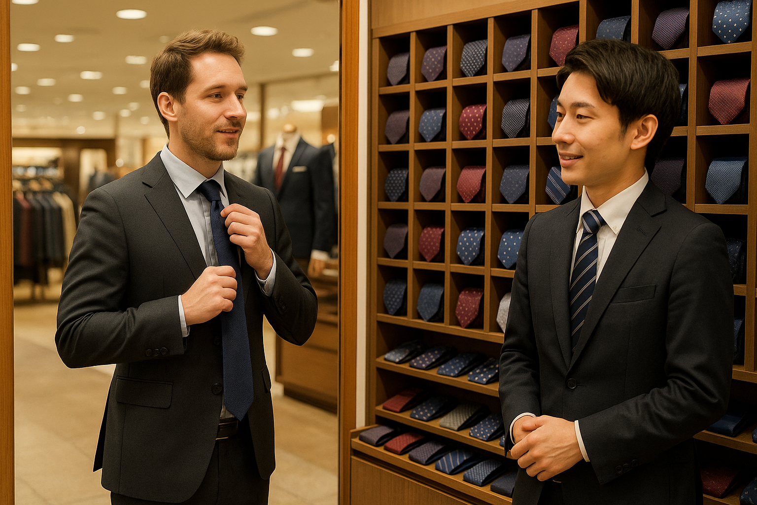 ネクタイ売り場での実践的な英会話ロールプレイ