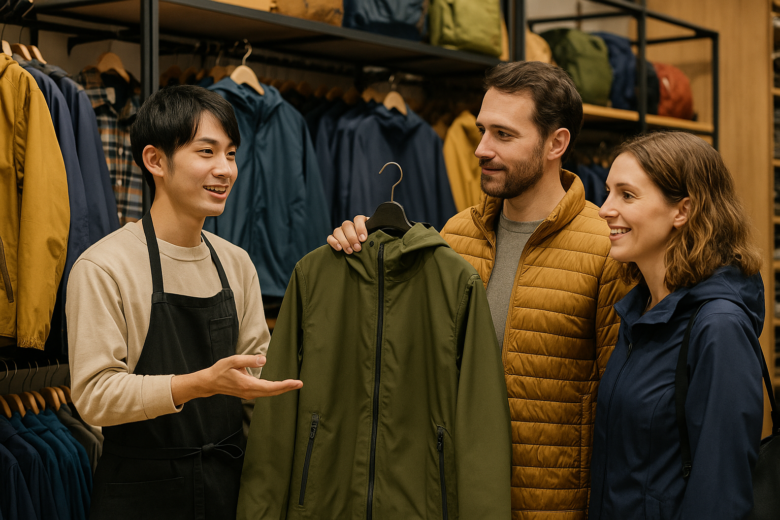アウトドアウェア売り場での実践的な英会話ロールプレイ