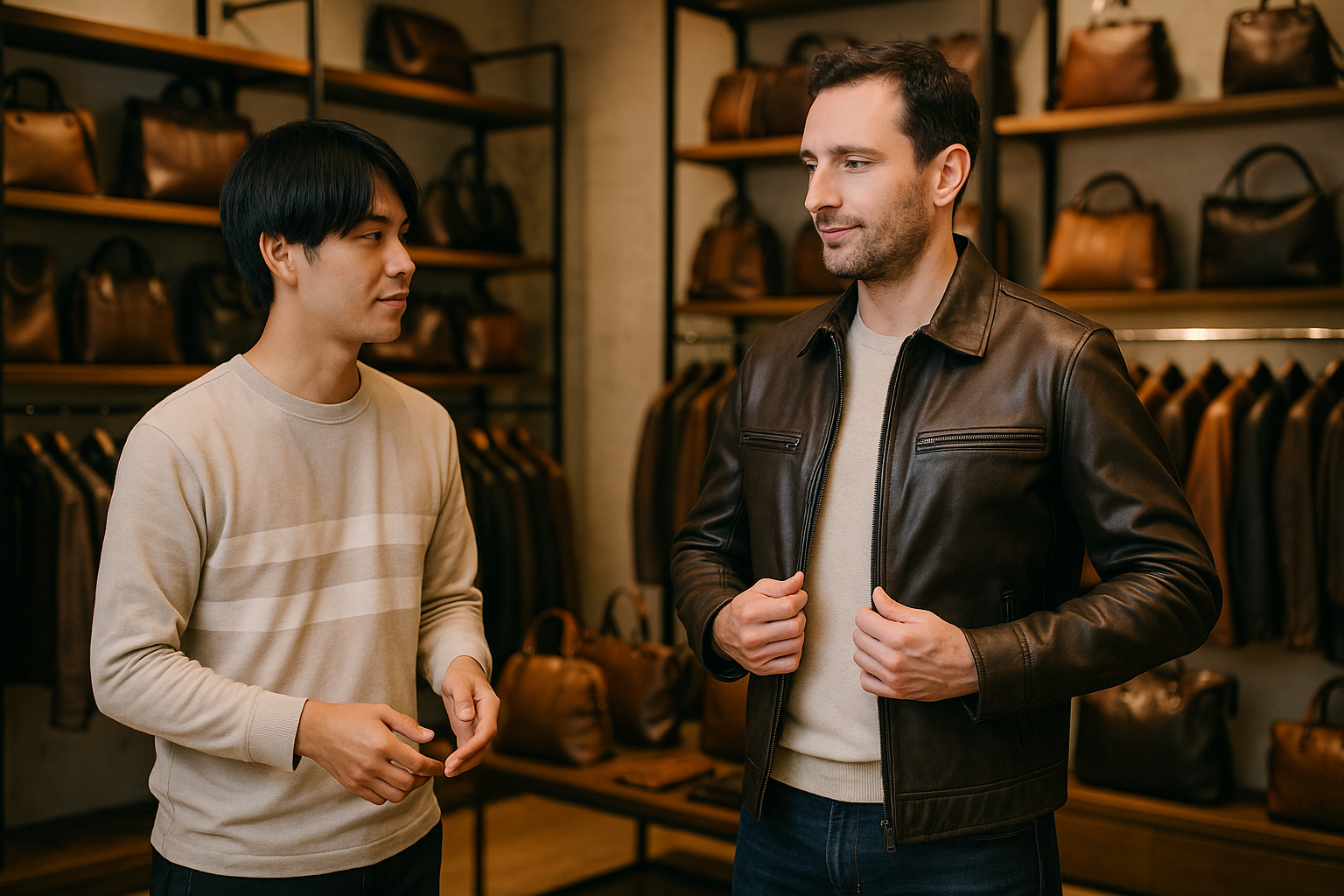 レザーウェア売り場での実践的な英会話ロールプレイ