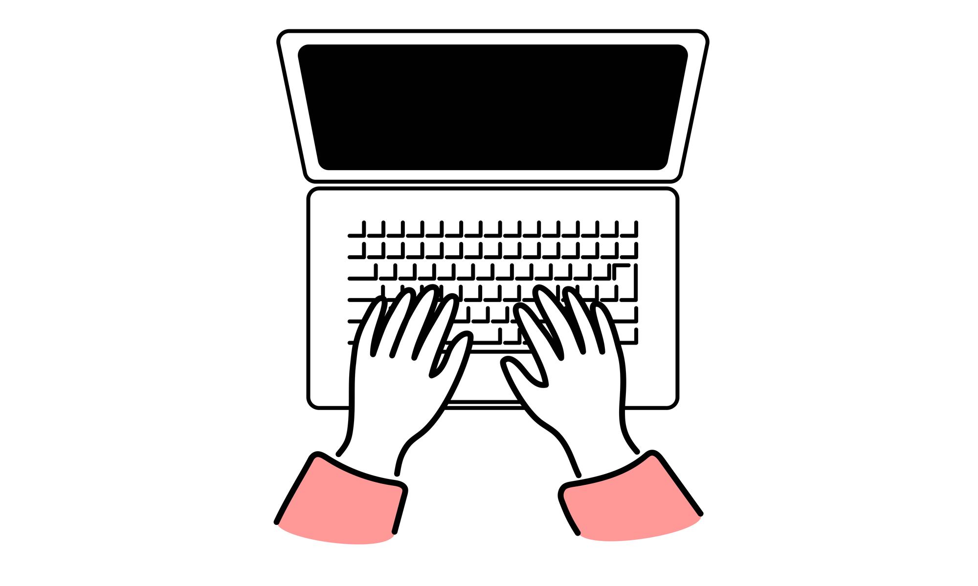 テンプレートを使ってパソコンで文書を作成するイメージイラスト